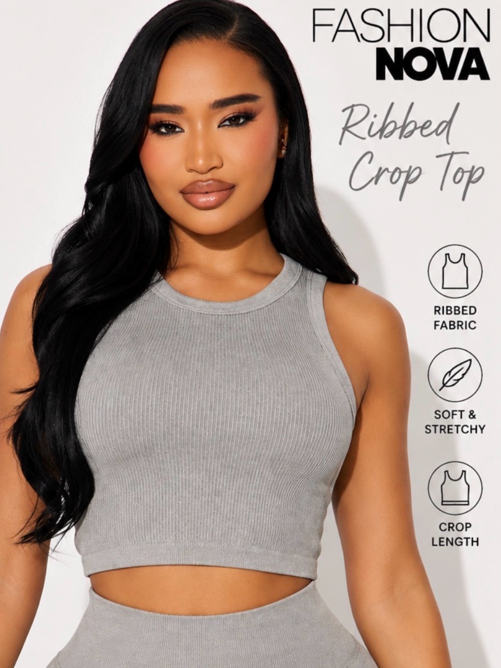 Fashion Nova Gray Ribbed Crop Tank Top Size M/L Stretchy Sleeveless NWOT